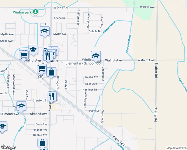 map of restaurants, bars, coffee shops, grocery stores, and more near 6576 Toluca Avenue in Winton