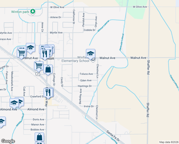 map of restaurants, bars, coffee shops, grocery stores, and more near 6576 Toluca Avenue in Winton