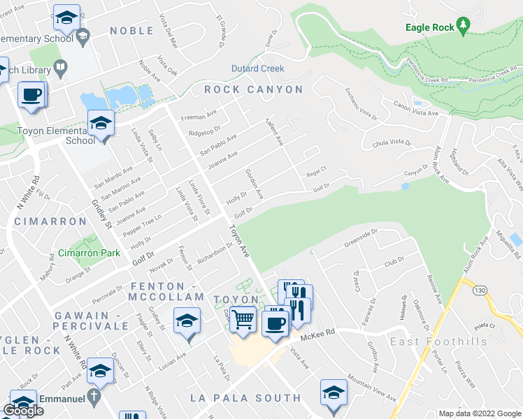 map of restaurants, bars, coffee shops, grocery stores, and more near 3992 Golf Drive in San Jose