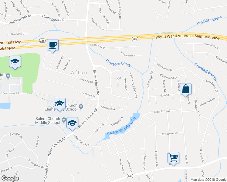 map of restaurants, bars, coffee shops, grocery stores, and more near 9731 Lockberry Ridge Loop in Richmond