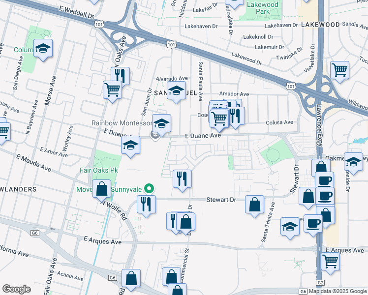 map of restaurants, bars, coffee shops, grocery stores, and more near 846 Cotati Terrace in Sunnyvale