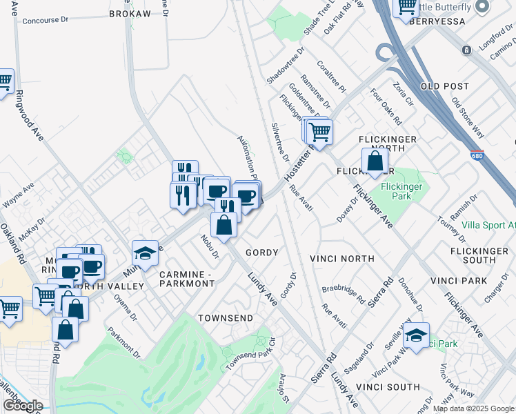 map of restaurants, bars, coffee shops, grocery stores, and more near 1728 Hostetter Road in San Jose