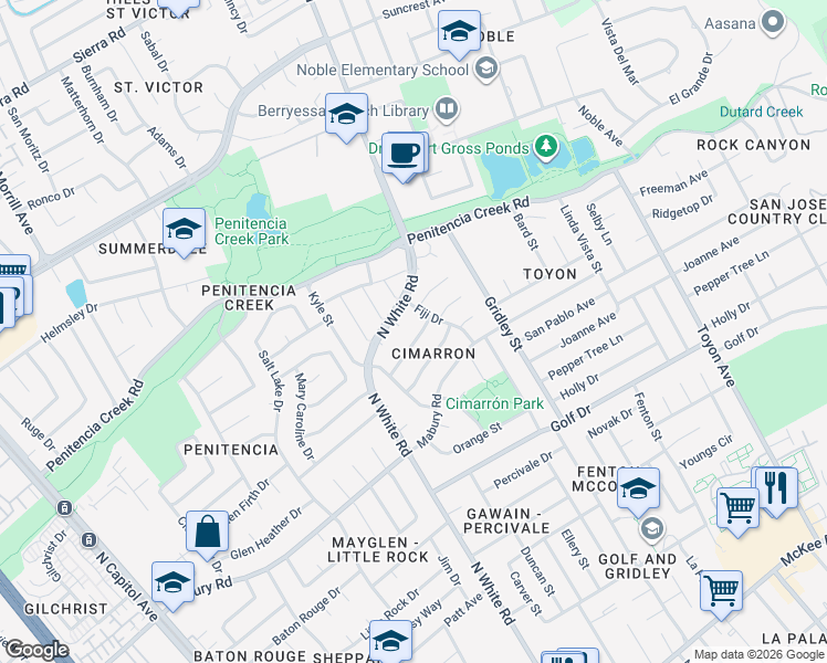 map of restaurants, bars, coffee shops, grocery stores, and more near 3193 Salem Drive in San Jose