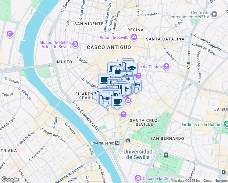 map of restaurants, bars, coffee shops, grocery stores, and more near 4 Calle Fernández y González in Sevilla