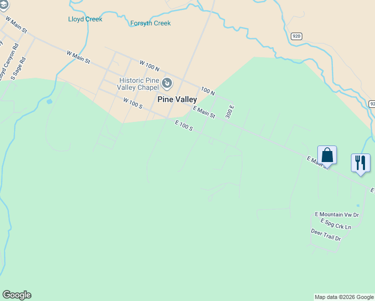 map of restaurants, bars, coffee shops, grocery stores, and more near 174 South Pine Valley Drive in Pine Valley