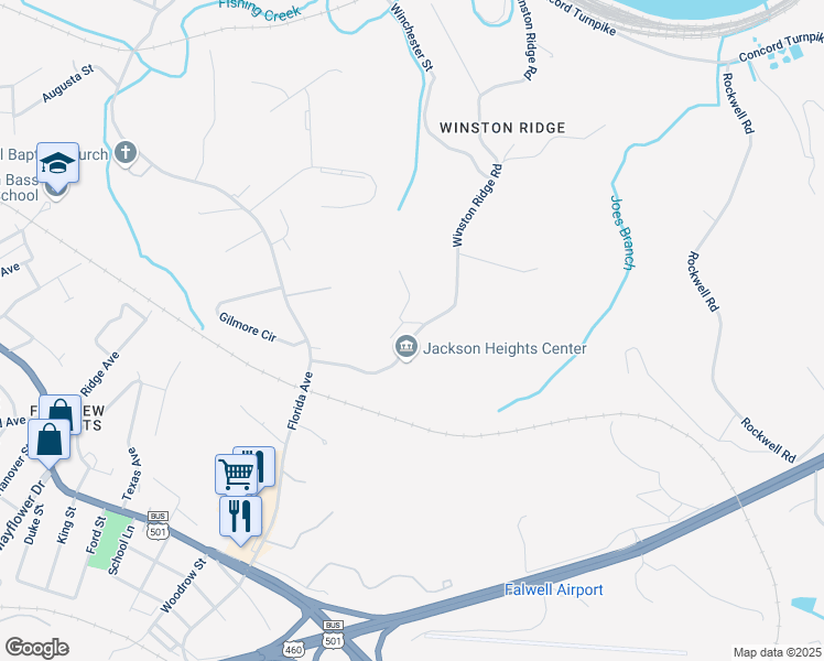 map of restaurants, bars, coffee shops, grocery stores, and more near 705 Winston Ridge Road in Lynchburg