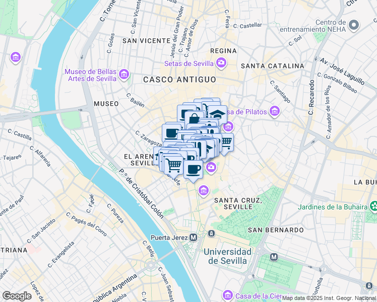 map of restaurants, bars, coffee shops, grocery stores, and more near 4 Calle Fernández y González in Sevilla