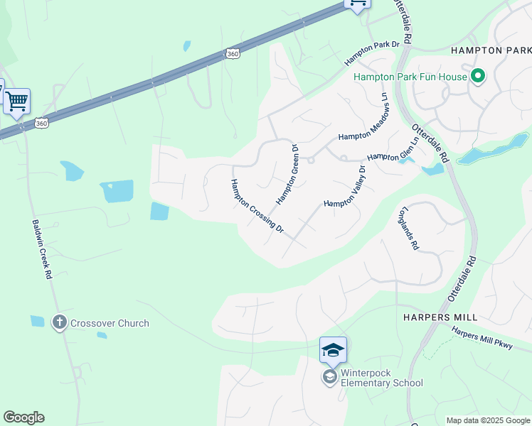 map of restaurants, bars, coffee shops, grocery stores, and more near 12400 Hampton Crossing Drive in Chesterfield