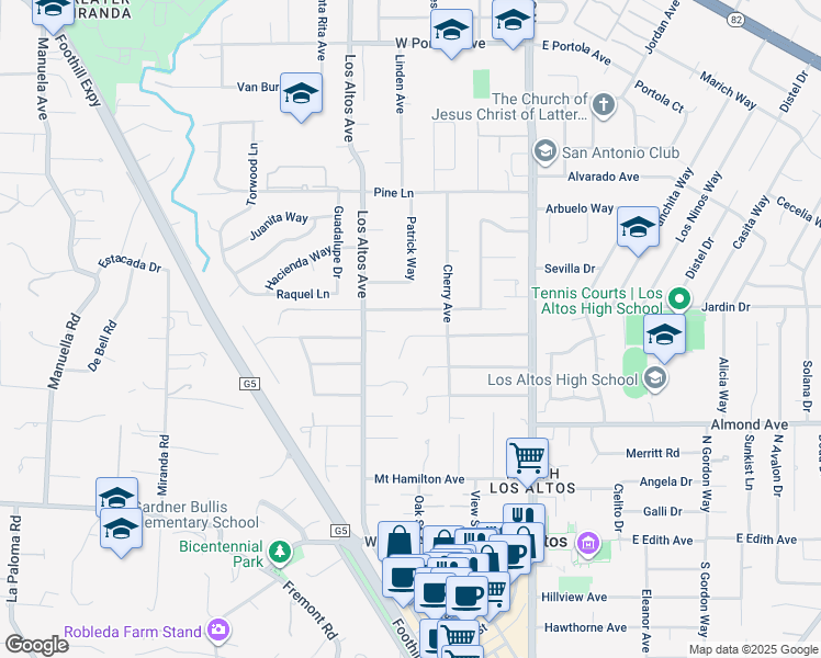 map of restaurants, bars, coffee shops, grocery stores, and more near 201 Yerba Buena Avenue in Los Altos
