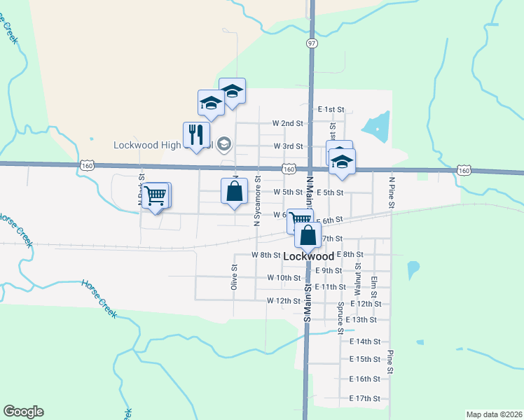 map of restaurants, bars, coffee shops, grocery stores, and more near 226 West 6th Street in Lockwood