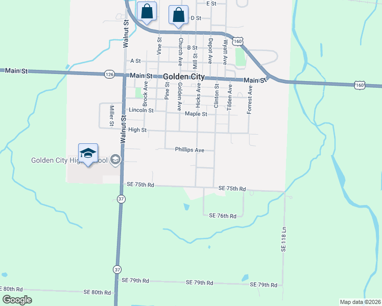map of restaurants, bars, coffee shops, grocery stores, and more near 1200-1210 Hicks Ave in Golden City