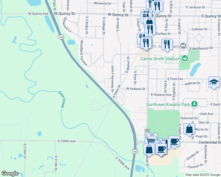 map of restaurants, bars, coffee shops, grocery stores, and more near 1916 John F Kennedy Street in Pittsburg