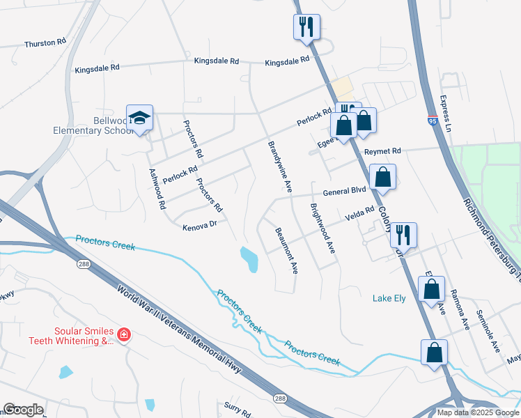 map of restaurants, bars, coffee shops, grocery stores, and more near 2940 General Boulevard in Richmond