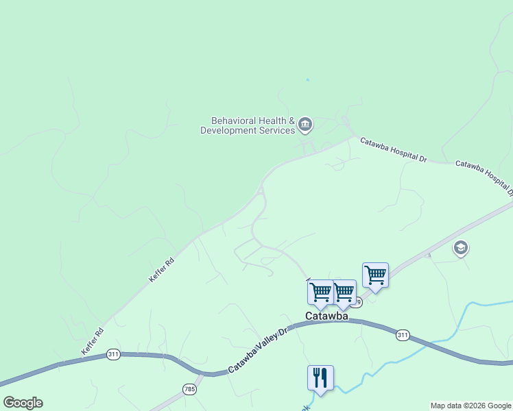 map of restaurants, bars, coffee shops, grocery stores, and more near 5097 Keffer Rd in Catawba