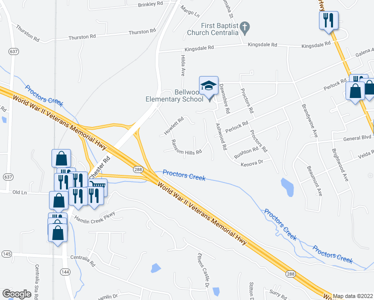 map of restaurants, bars, coffee shops, grocery stores, and more near 3248 Ransom Hills Road in Richmond