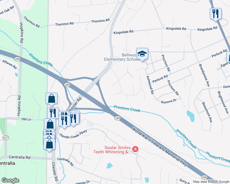 map of restaurants, bars, coffee shops, grocery stores, and more near 3418 Ransom Hills Court in Richmond