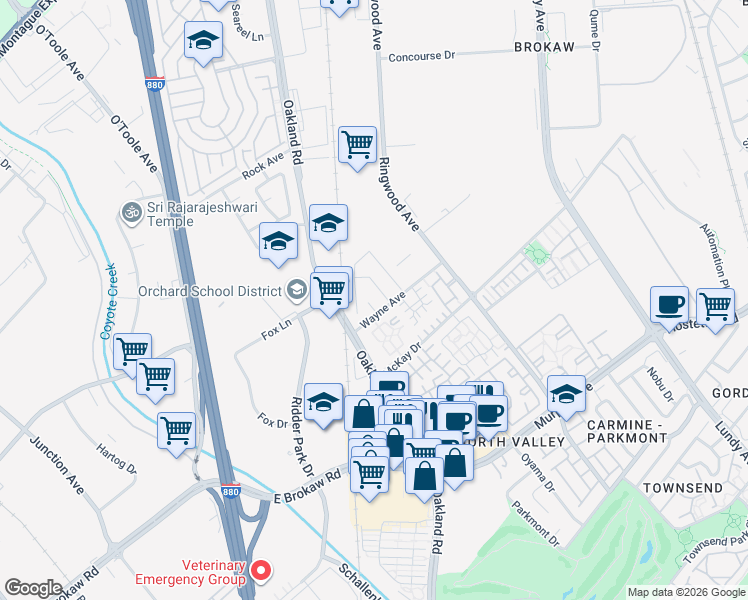 map of restaurants, bars, coffee shops, grocery stores, and more near 1723 Fumia Court in San Jose