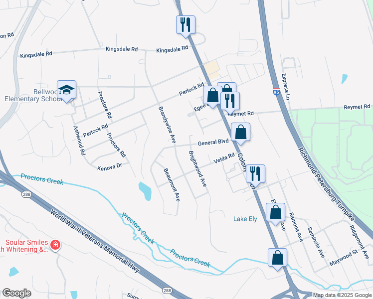 map of restaurants, bars, coffee shops, grocery stores, and more near 2811 General Boulevard in Richmond