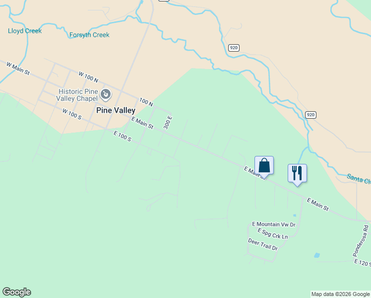 map of restaurants, bars, coffee shops, grocery stores, and more near 436 East Main Street in Pine Valley