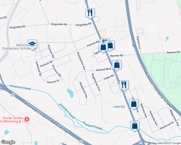 map of restaurants, bars, coffee shops, grocery stores, and more near 2811 General Boulevard in Richmond