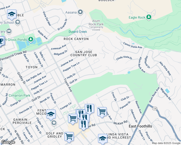 map of restaurants, bars, coffee shops, grocery stores, and more near 4066 Holly Drive in San Jose