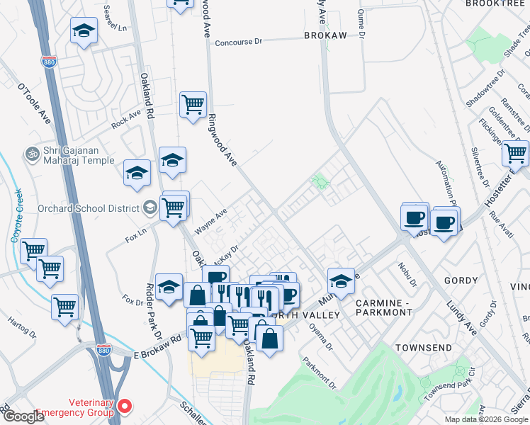 map of restaurants, bars, coffee shops, grocery stores, and more near 1811 Ringwood Avenue in San Jose