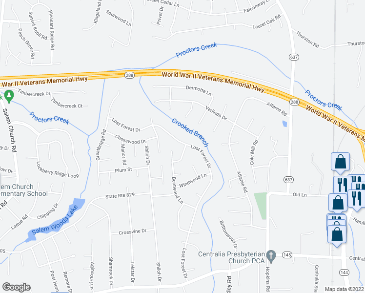 map of restaurants, bars, coffee shops, grocery stores, and more near 5000 Cedarbend Lane in Richmond