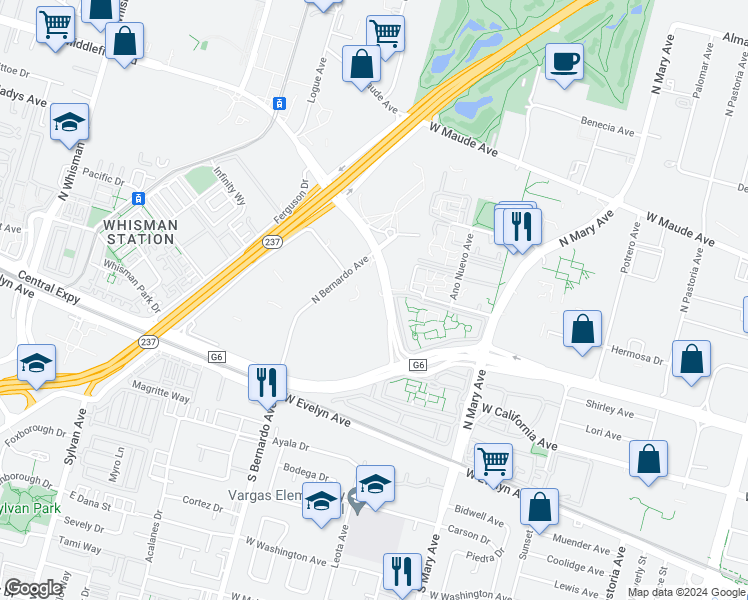 map of restaurants, bars, coffee shops, grocery stores, and more near 815 East Middlefield Road in Mountain View