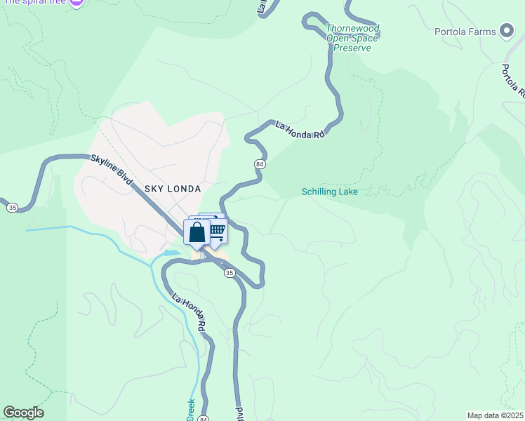 map of restaurants, bars, coffee shops, grocery stores, and more near 125 Grandview Drive in Woodside