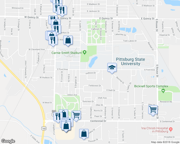 map of restaurants, bars, coffee shops, grocery stores, and more near 505 Hobson Drive in Pittsburg