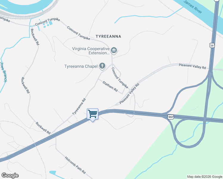 map of restaurants, bars, coffee shops, grocery stores, and more near 133 Statham Road in Lynchburg