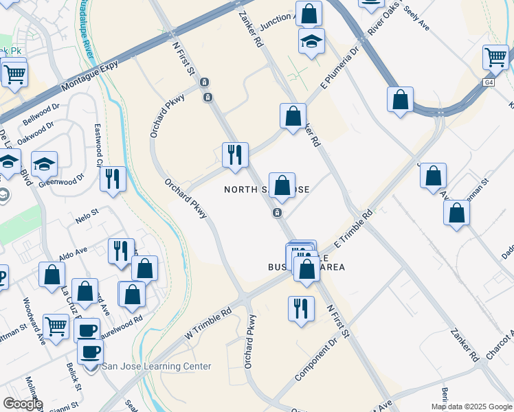 map of restaurants, bars, coffee shops, grocery stores, and more near in San Jose