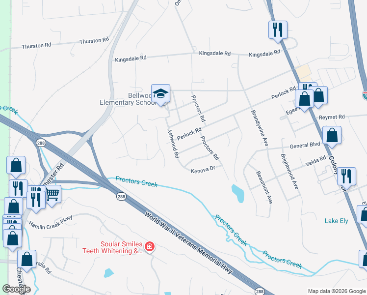 map of restaurants, bars, coffee shops, grocery stores, and more near 3036 Gaffney Road in Richmond