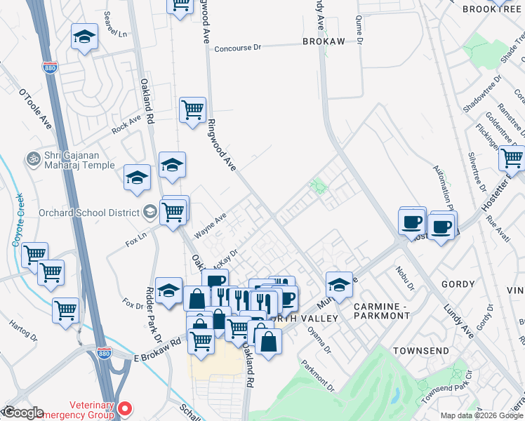 map of restaurants, bars, coffee shops, grocery stores, and more near 1811 Ringwood Avenue in San Jose