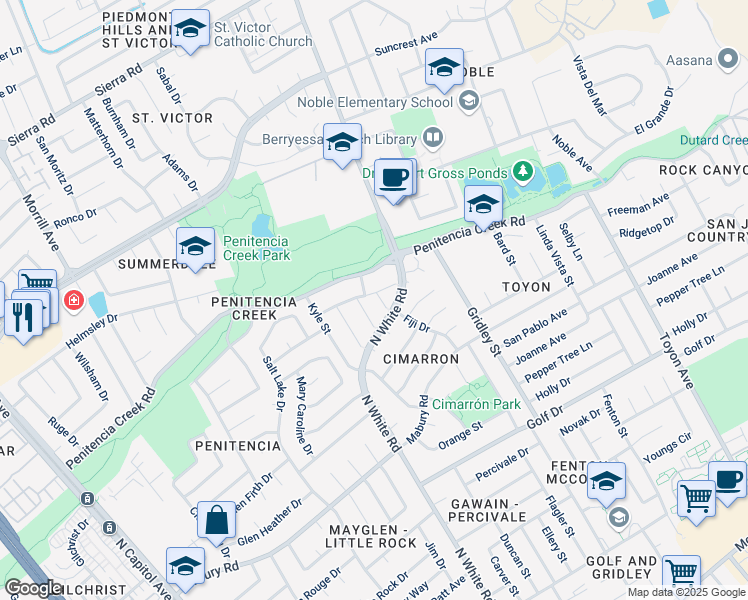 map of restaurants, bars, coffee shops, grocery stores, and more near 849 Pretoria Court in San Jose