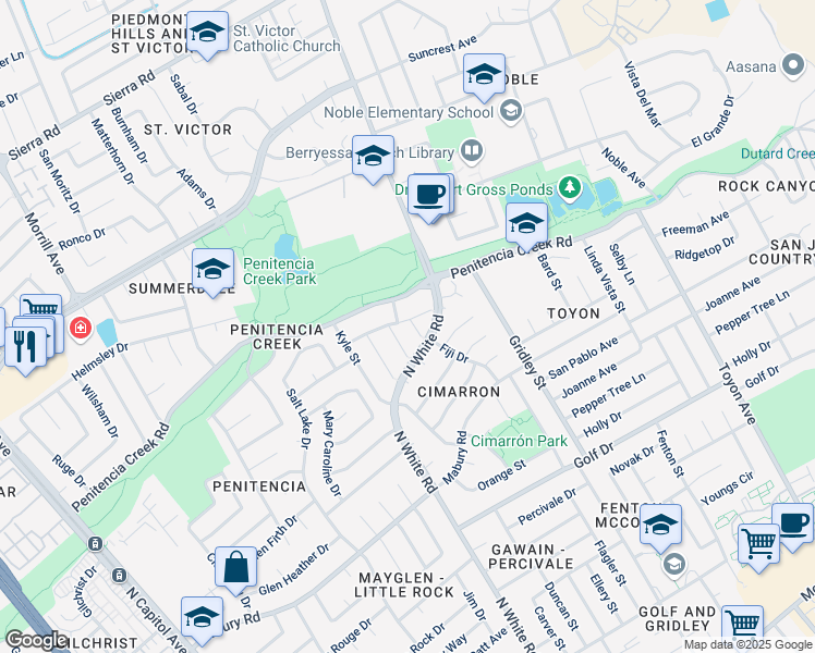 map of restaurants, bars, coffee shops, grocery stores, and more near 849 Pretoria Court in San Jose