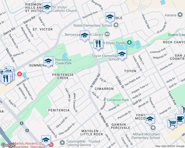 map of restaurants, bars, coffee shops, grocery stores, and more near 849 Pretoria Court in San Jose