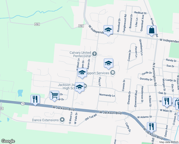 map of restaurants, bars, coffee shops, grocery stores, and more near 1922 Orchard Drive in Jackson