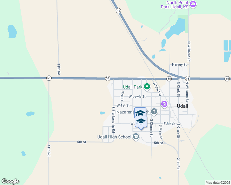 map of restaurants, bars, coffee shops, grocery stores, and more near 216 N Blankenship Rd in Udall