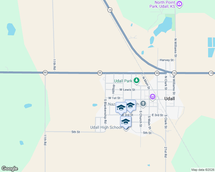 map of restaurants, bars, coffee shops, grocery stores, and more near 216 North Blankenship Road in Udall