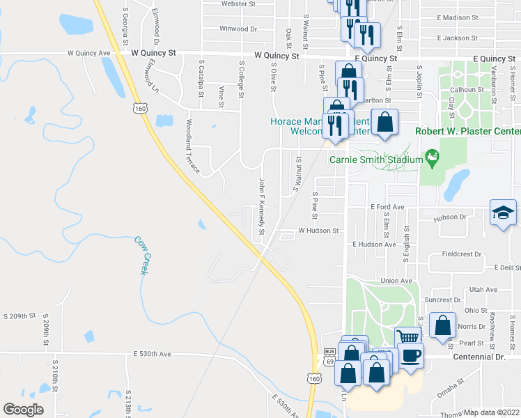 map of restaurants, bars, coffee shops, grocery stores, and more near 409 West Ford Avenue in Pittsburg