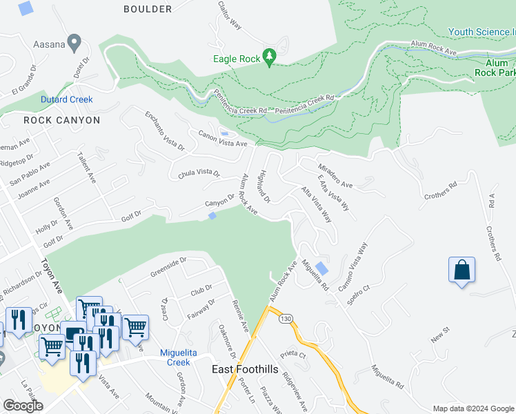 map of restaurants, bars, coffee shops, grocery stores, and more near 15980 Alum Rock Avenue in San Jose