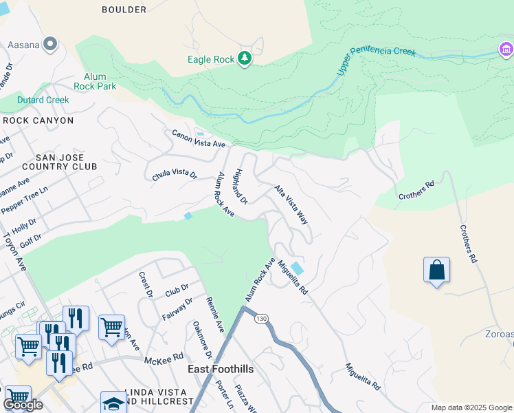 map of restaurants, bars, coffee shops, grocery stores, and more near 10989 Brundage Way in San Jose