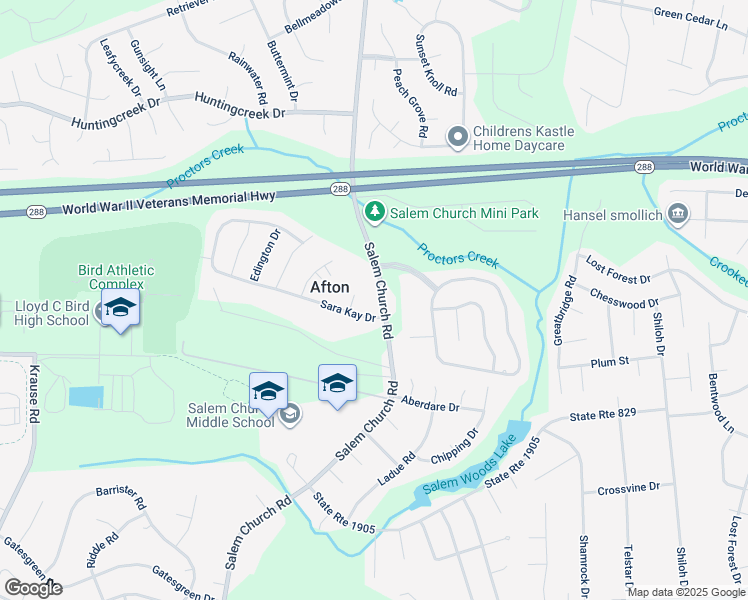 map of restaurants, bars, coffee shops, grocery stores, and more near 9332 Salem Church Road in Richmond