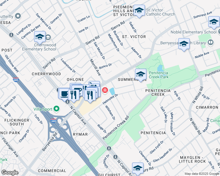map of restaurants, bars, coffee shops, grocery stores, and more near 1134 Summerpark Court in San Jose