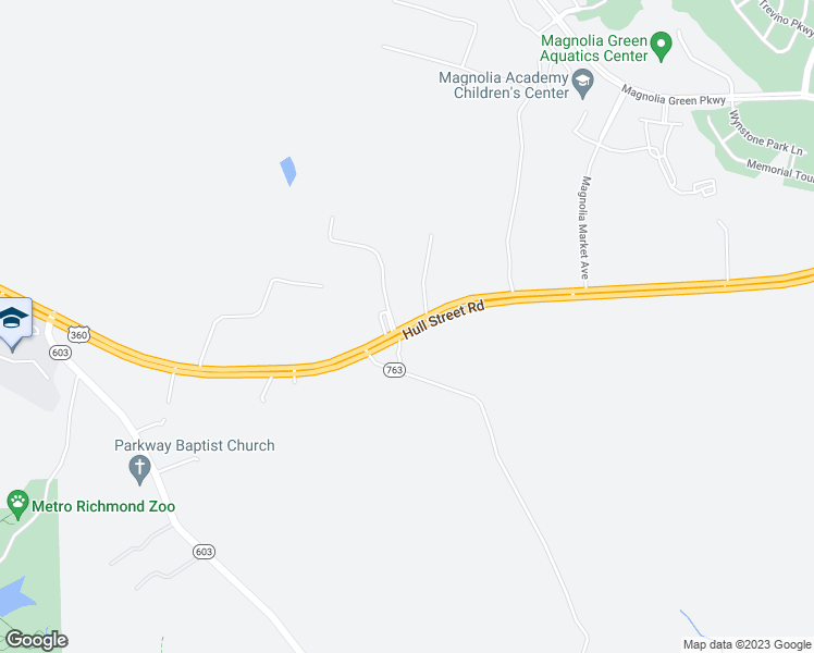 map of restaurants, bars, coffee shops, grocery stores, and more near 18410 Hull Street Road in Moseley
