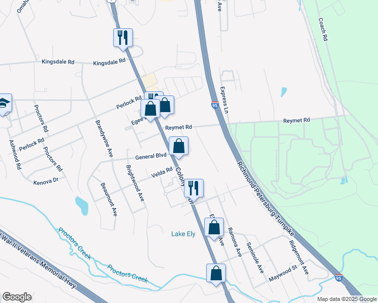 map of restaurants, bars, coffee shops, grocery stores, and more near 9946 Friend Avenue in Richmond