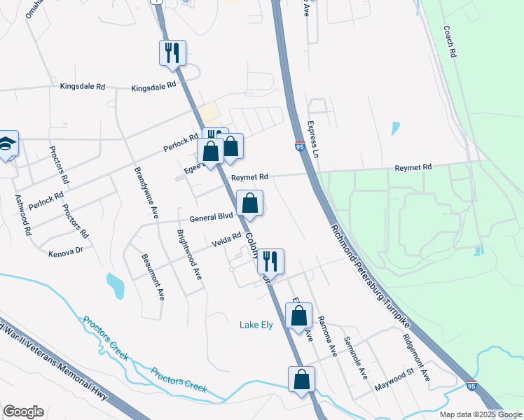 map of restaurants, bars, coffee shops, grocery stores, and more near 9946 Friend Avenue in Richmond