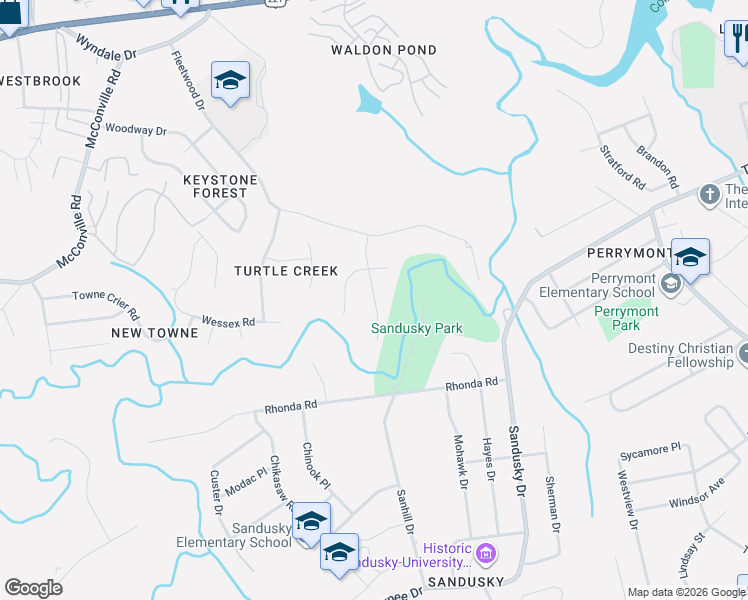 map of restaurants, bars, coffee shops, grocery stores, and more near 601 Sanhill Drive in Lynchburg