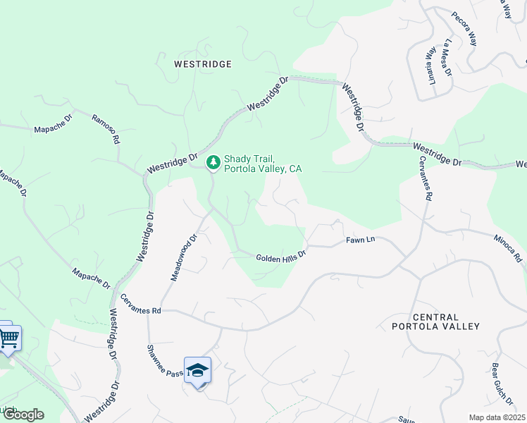 map of restaurants, bars, coffee shops, grocery stores, and more near 130 Deer Meadow Lane in Portola Valley